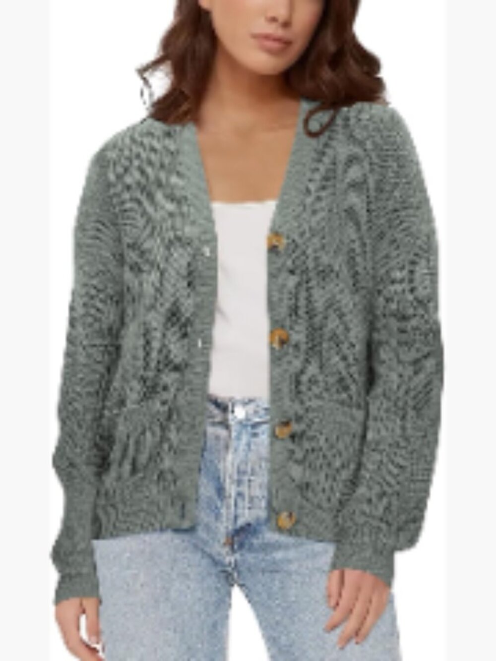 Lightweight Knit Open Front V-Neck Long Sleeve Button Down Cardigan with Pockets - Picture 1 of 6